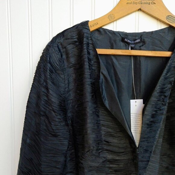 Eileen Fisher Ripple Bindu Silk Jacket Size M NWT Graphite Gray 3/4 Sleeve New - Picture 3 of 12